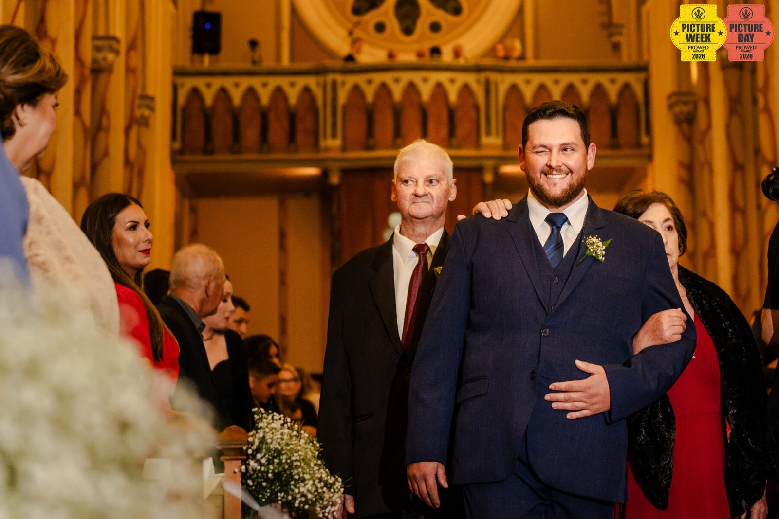 Award-winning wedding photograph with institution seal