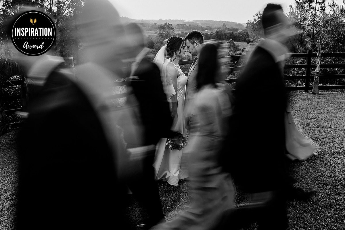 Award-winning wedding photograph with institution seal