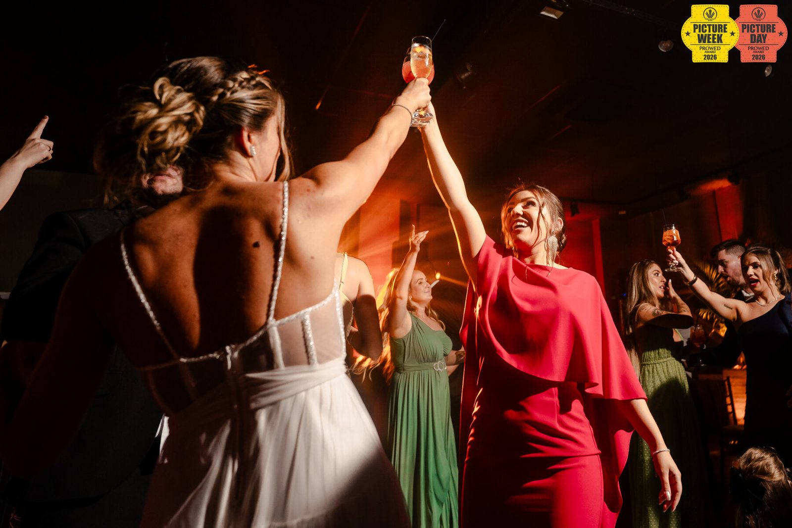 Award-winning wedding photograph with institution seal