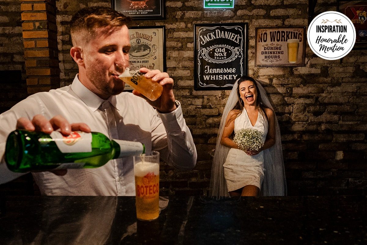 Award-winning wedding photograph with institution seal